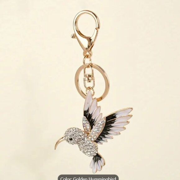 Green Hummingbird Keychain for Women Men Rhinestone Gold Color Alloy Animal Bird - Picture 13 of 13